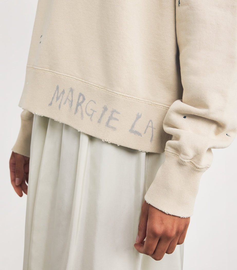 Maison Margiela Beige Cotton Distressed Logo Sweatshirt