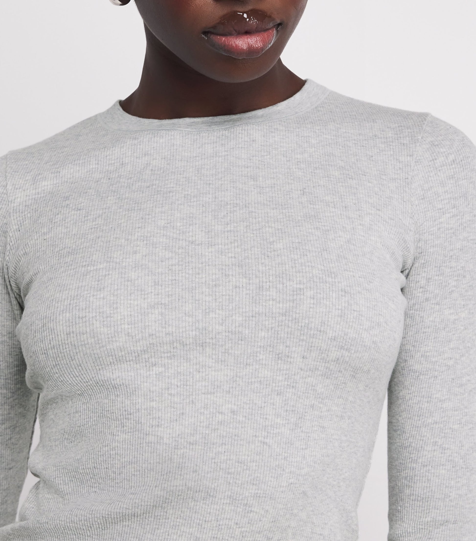 Skims Grey Cotton-Blend Long-Sleeve T-Shirt