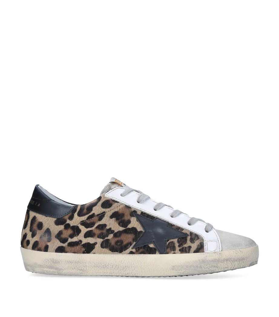 Golden Goose Brown Leather Leopard Print Superstar Sneakers