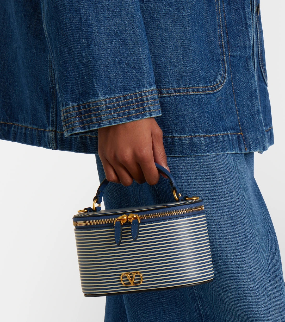 Valentino Garavani - VLogo Mini striped leather vanity bag