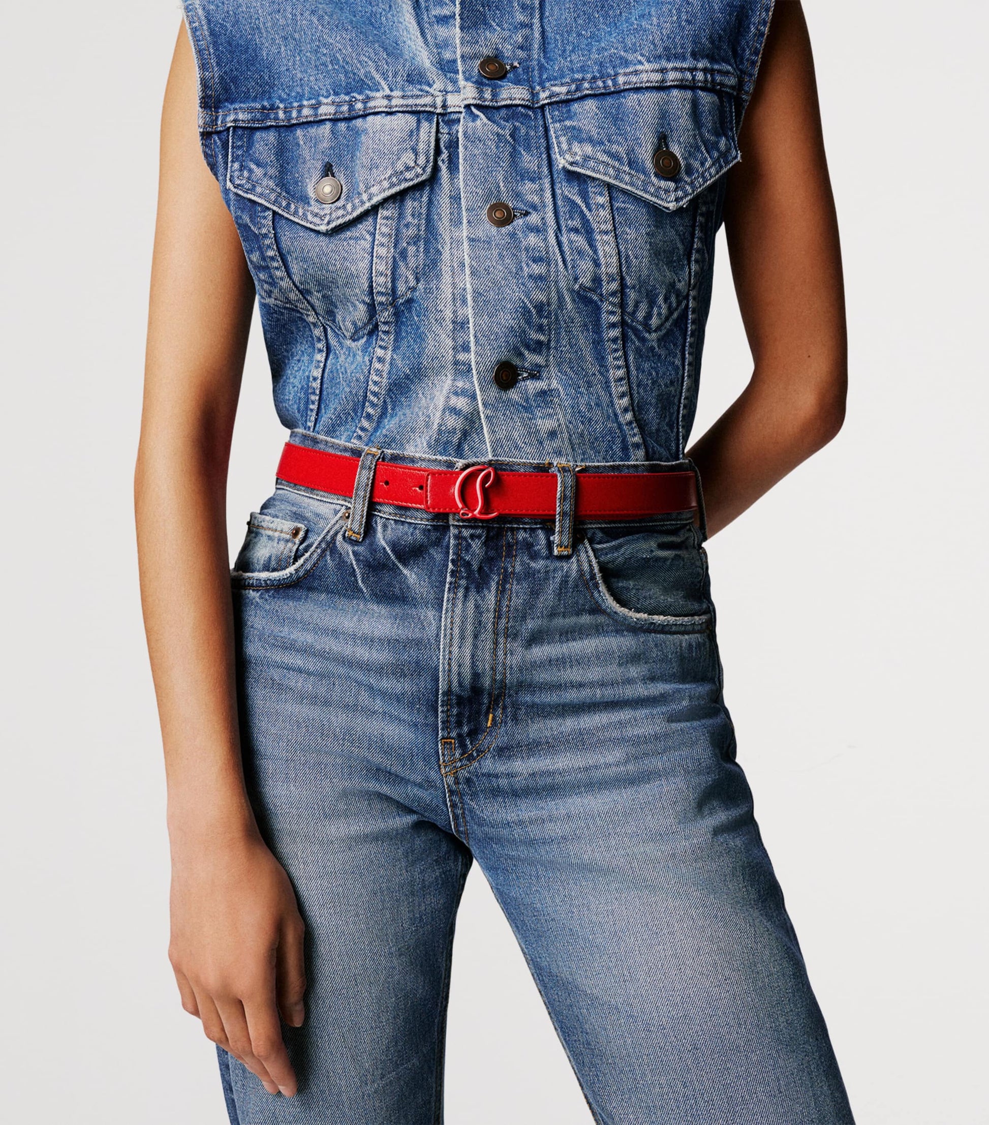 Christian Louboutin Red Loubi54 Leather Reversible Belt