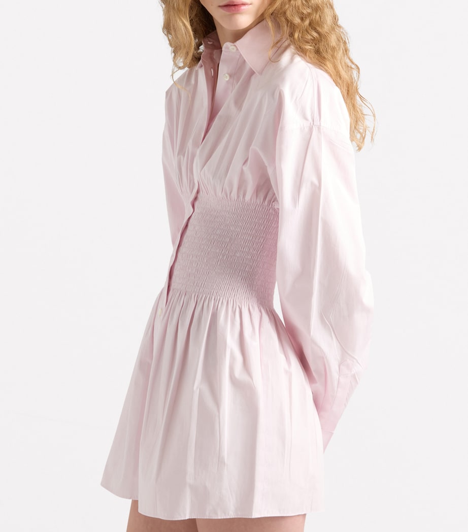 Pink Poplin Smocked-Waist Shirt Dress