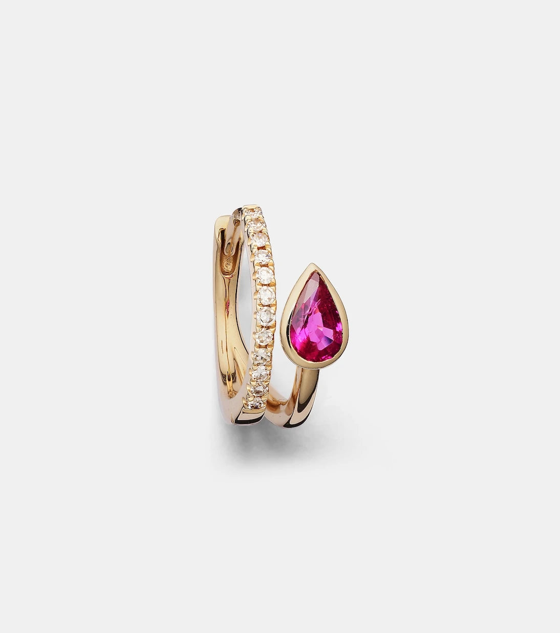 Roxanne First - 14kt gold single hoop earring with diamonds and sapphire