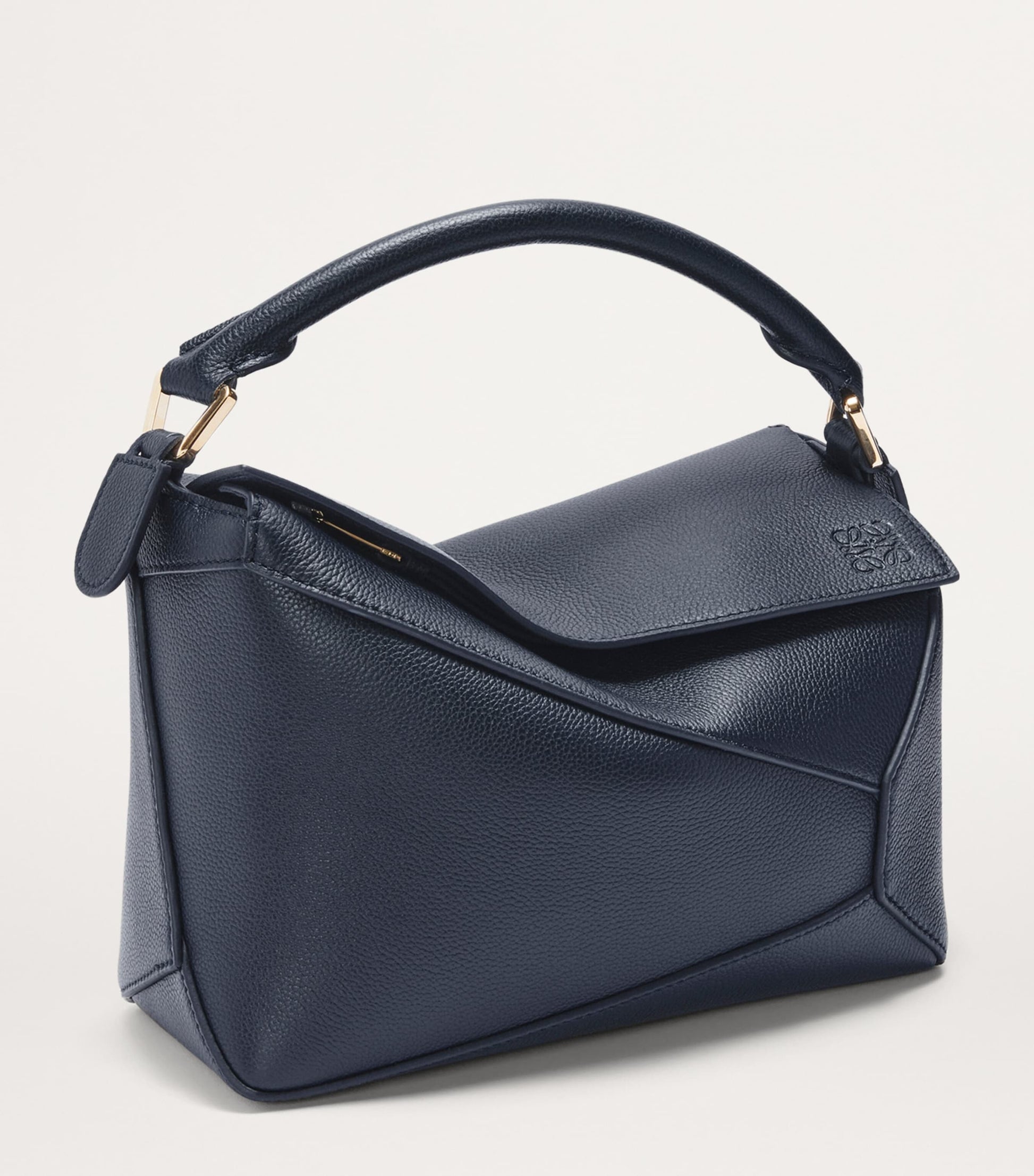 LOEWE Navy Small Leather Puzzle Edge Top-Handle Bag