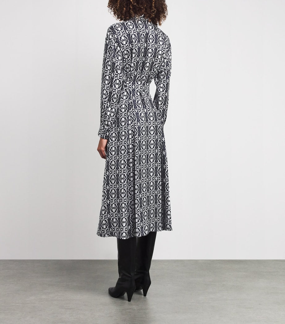 Blue Silk Monogram Midi Shirt Dress
