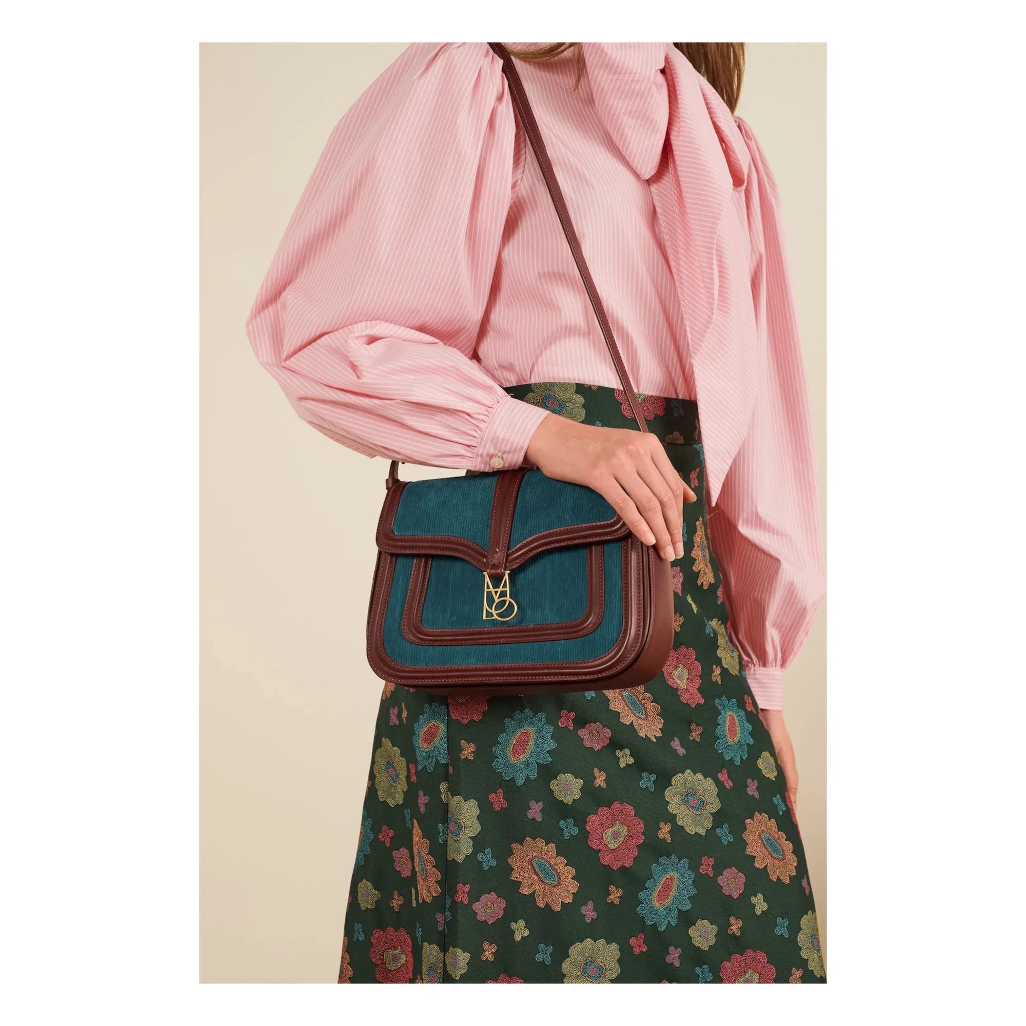 Maria de la Orden - Noah Corduroy and Leather Bag | Petrol blue