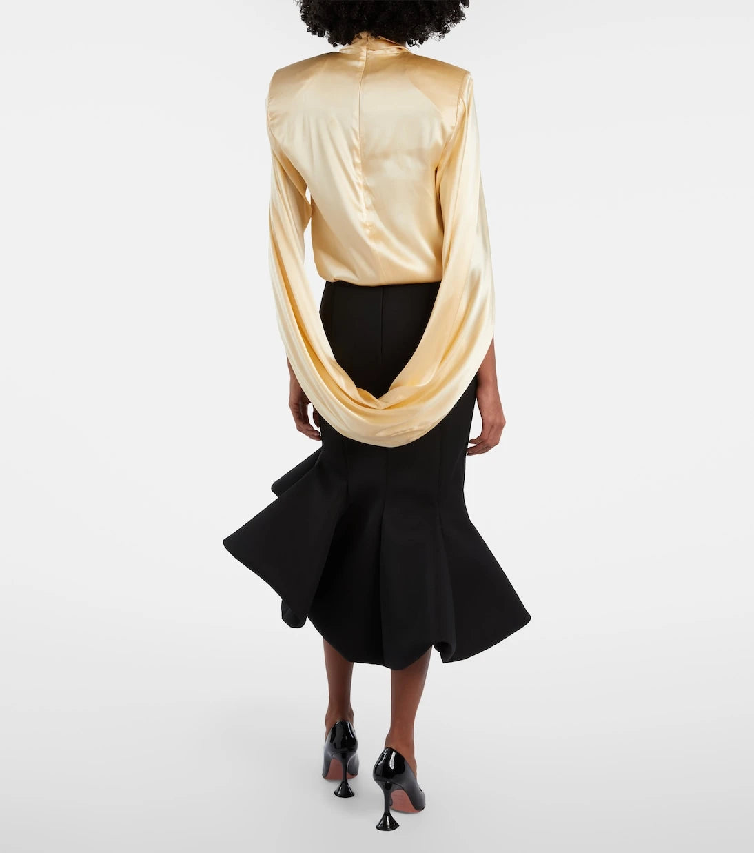 Mugler - Asymmetric ruffled wool-blend midi skirt