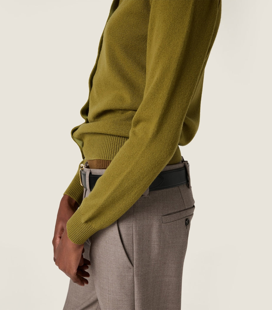 Green Cashmere Detachable-Collar Cardigan