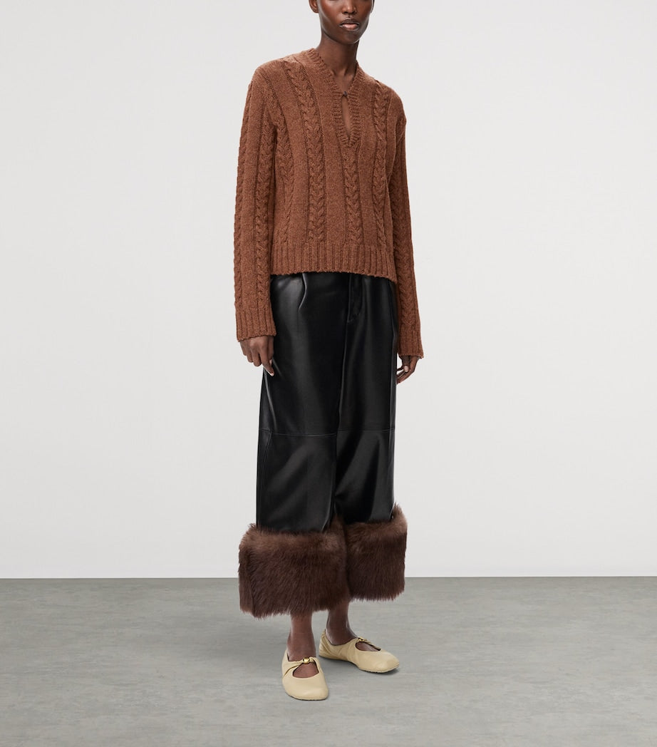 LOEWE Brown Wool Cable-Knit Sweater