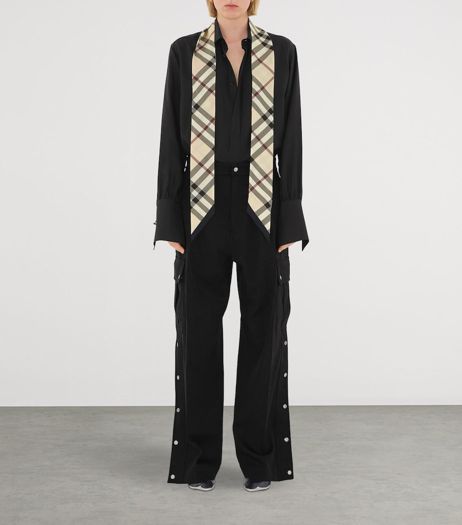 Burberry Beige Silk Skinny Check Scarf