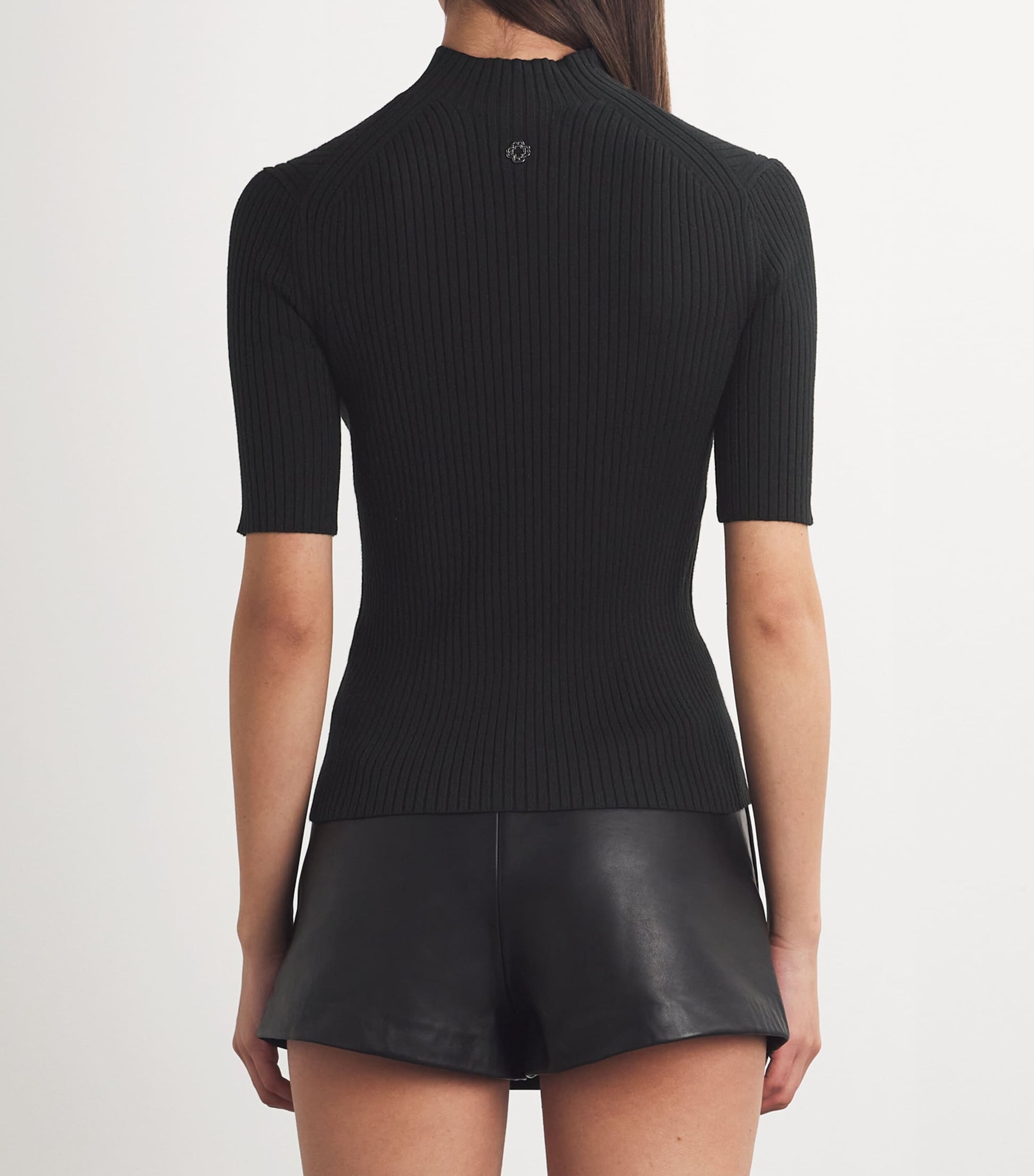 Maje Black Ribbed High-Neck Top