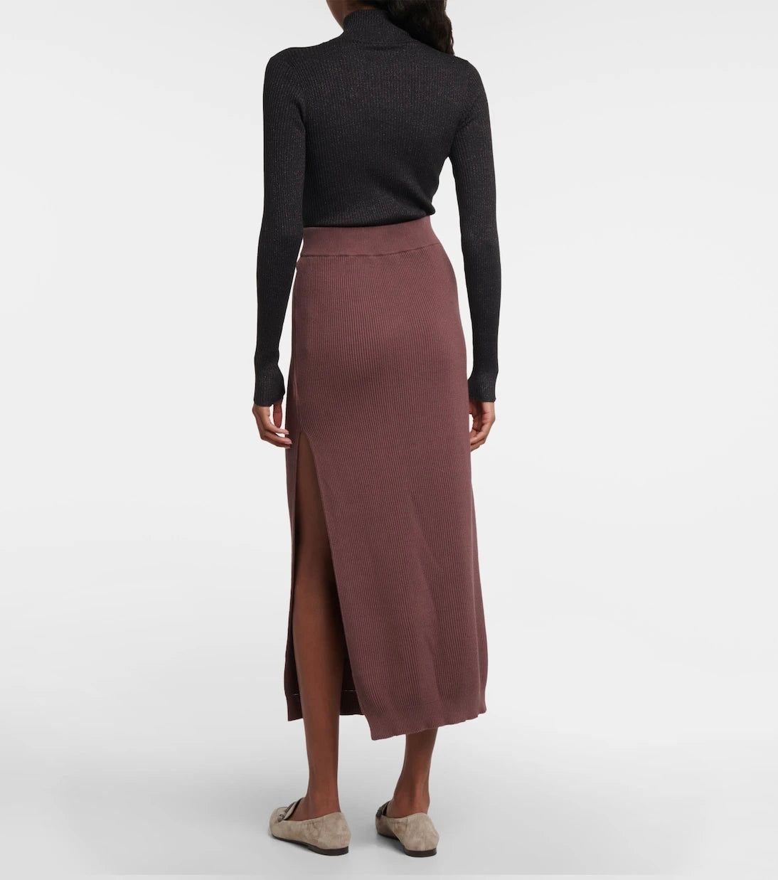 Brunello Cucinelli - Ribbed-knit cotton midi skirt