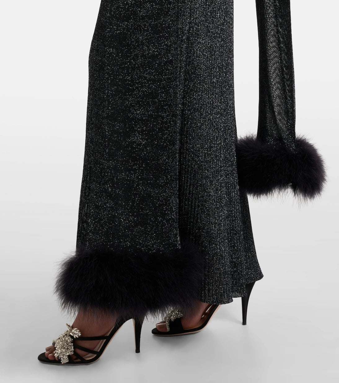 Valentino - Feather-trimmed lamé maxi dress