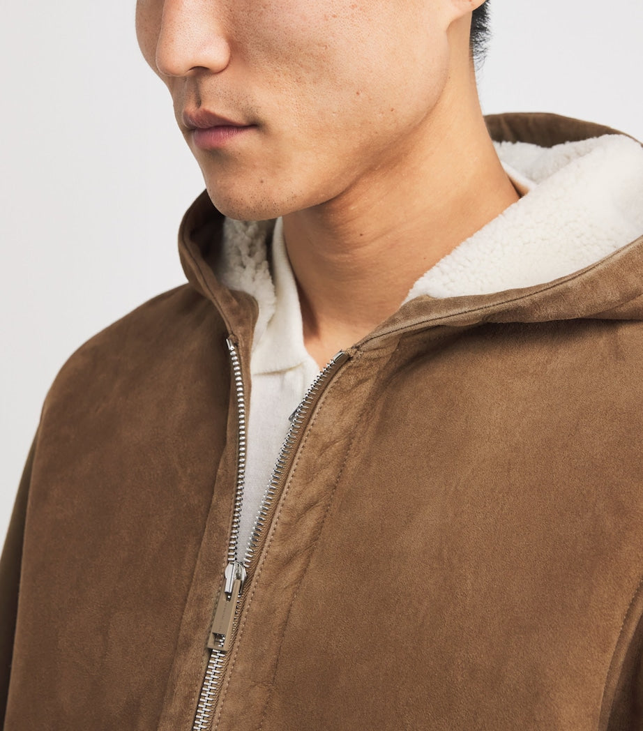 Yves Salomon Beige Shearling Reversible Hooded Jacket