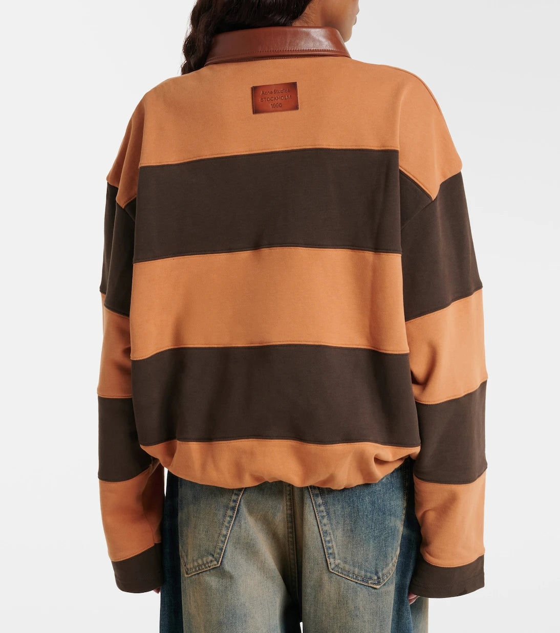 Acne Studios - Folio striped cotton fleece polo sweatshirt