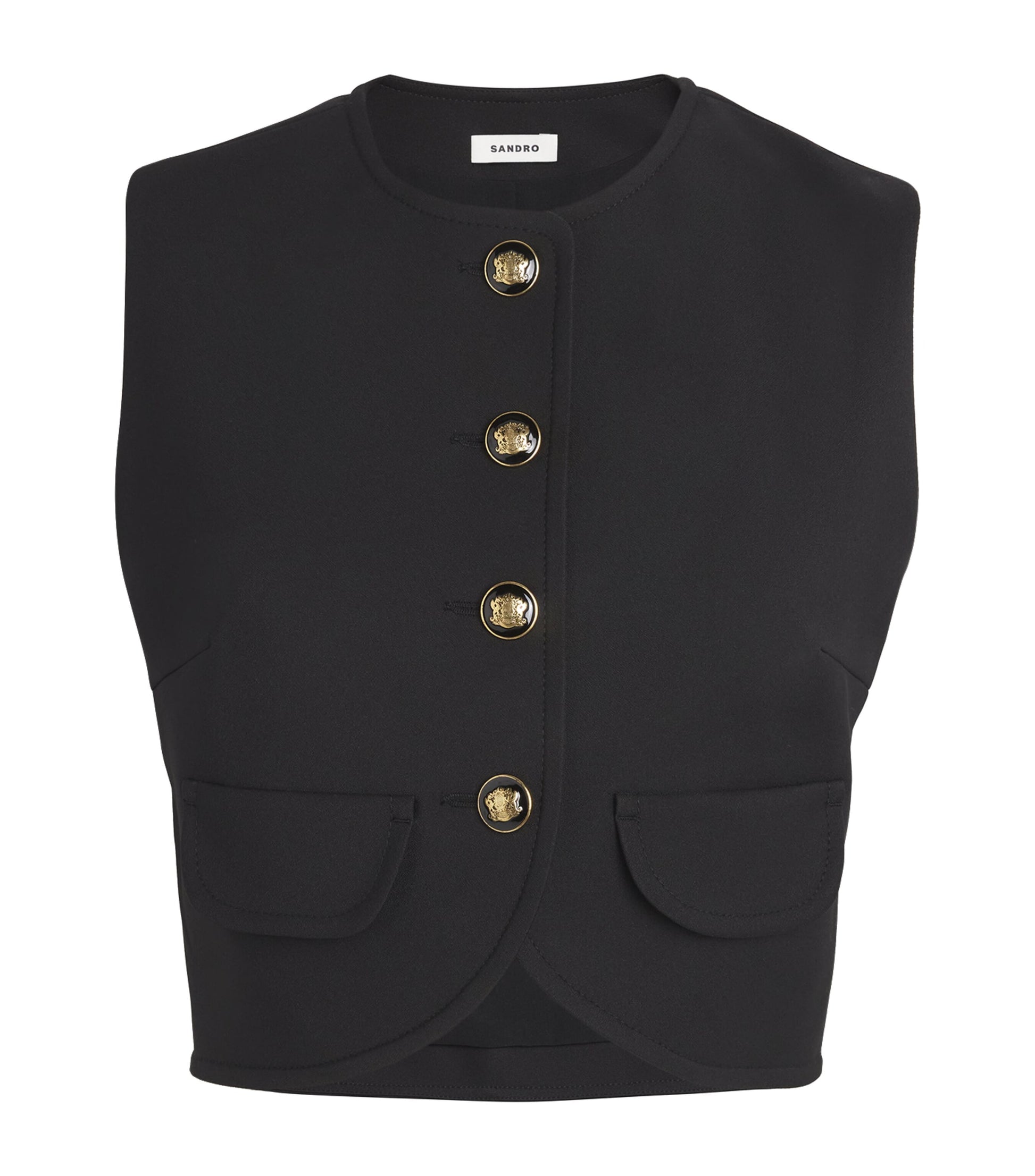 Sandro Paris Black Button-Up Crop Top
