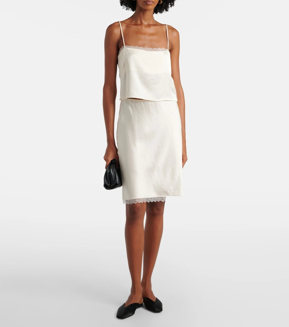 Leset - Barb lace-trimmed satin slip skirt