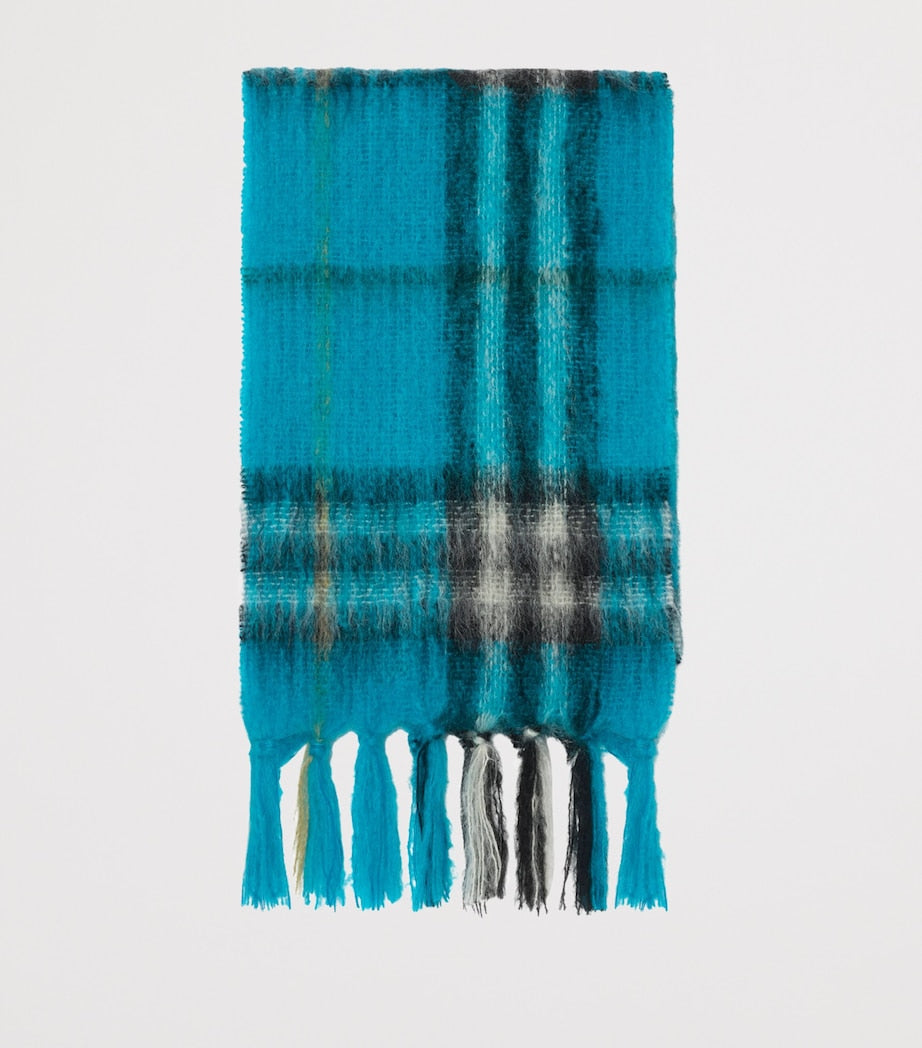 Blue Mohair-Wool Check Scarf
