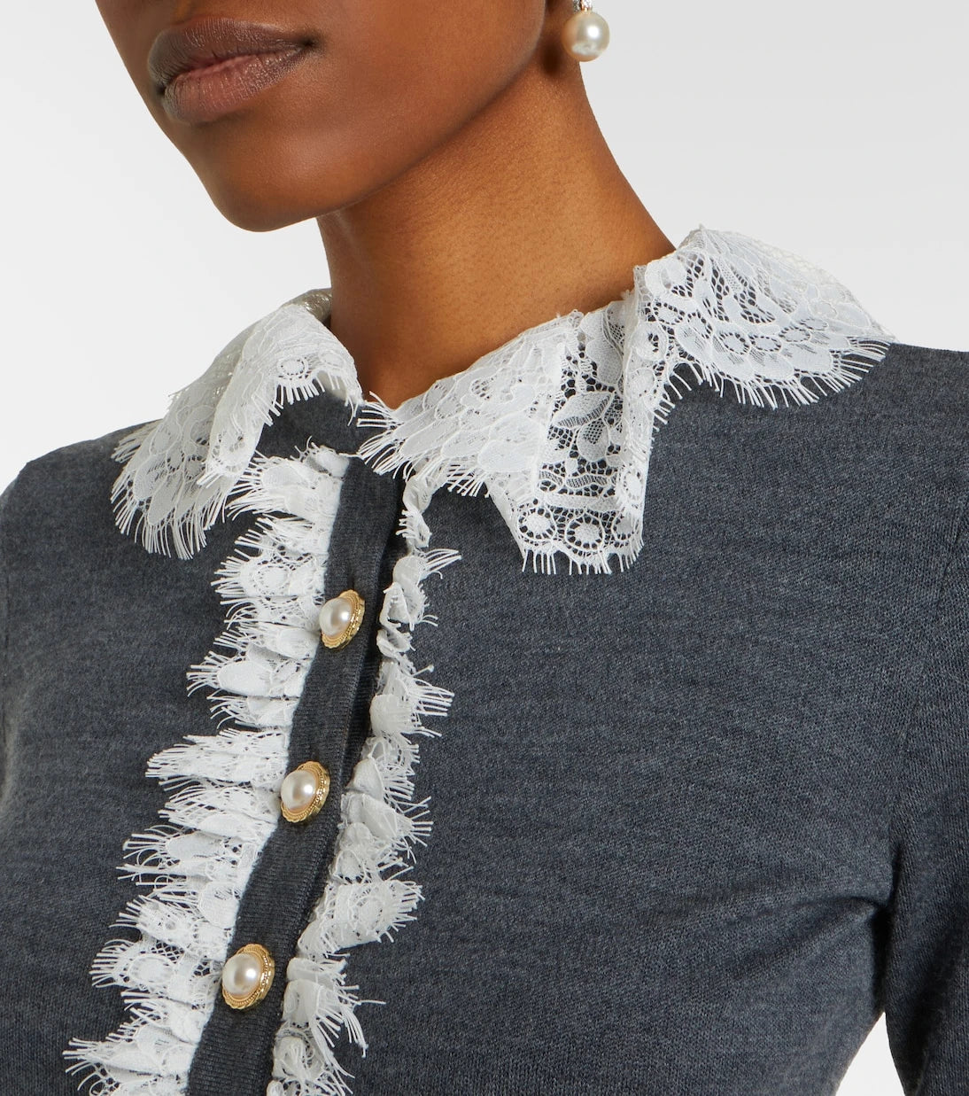 Self-Portrait - Lace-trimmed wool cardigan