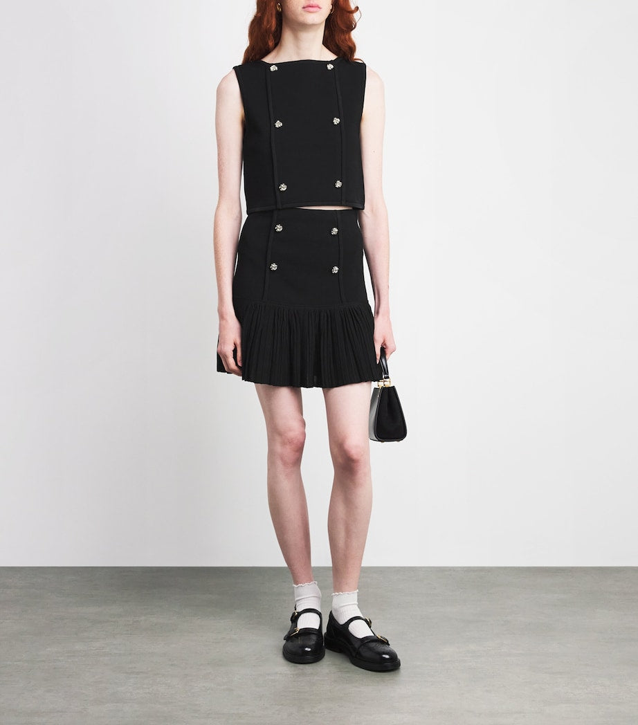 Sandro Paris Black Knitted Buttoned Mini Skirt