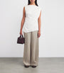 Max Mara Beige Silk Stripe Wide-Leg Trousers