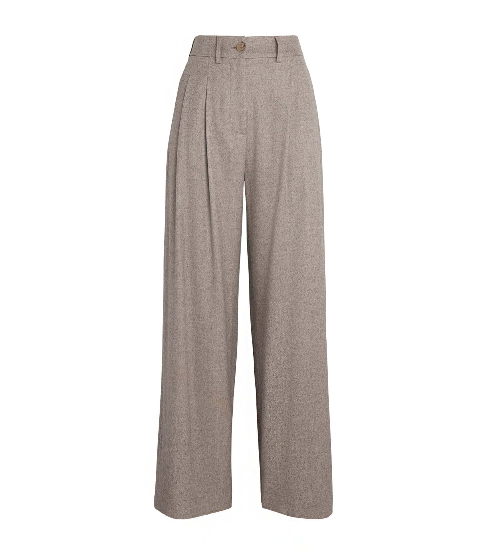 Colombo Beige Kid Cashmere Pleated Wide-Leg Trousers