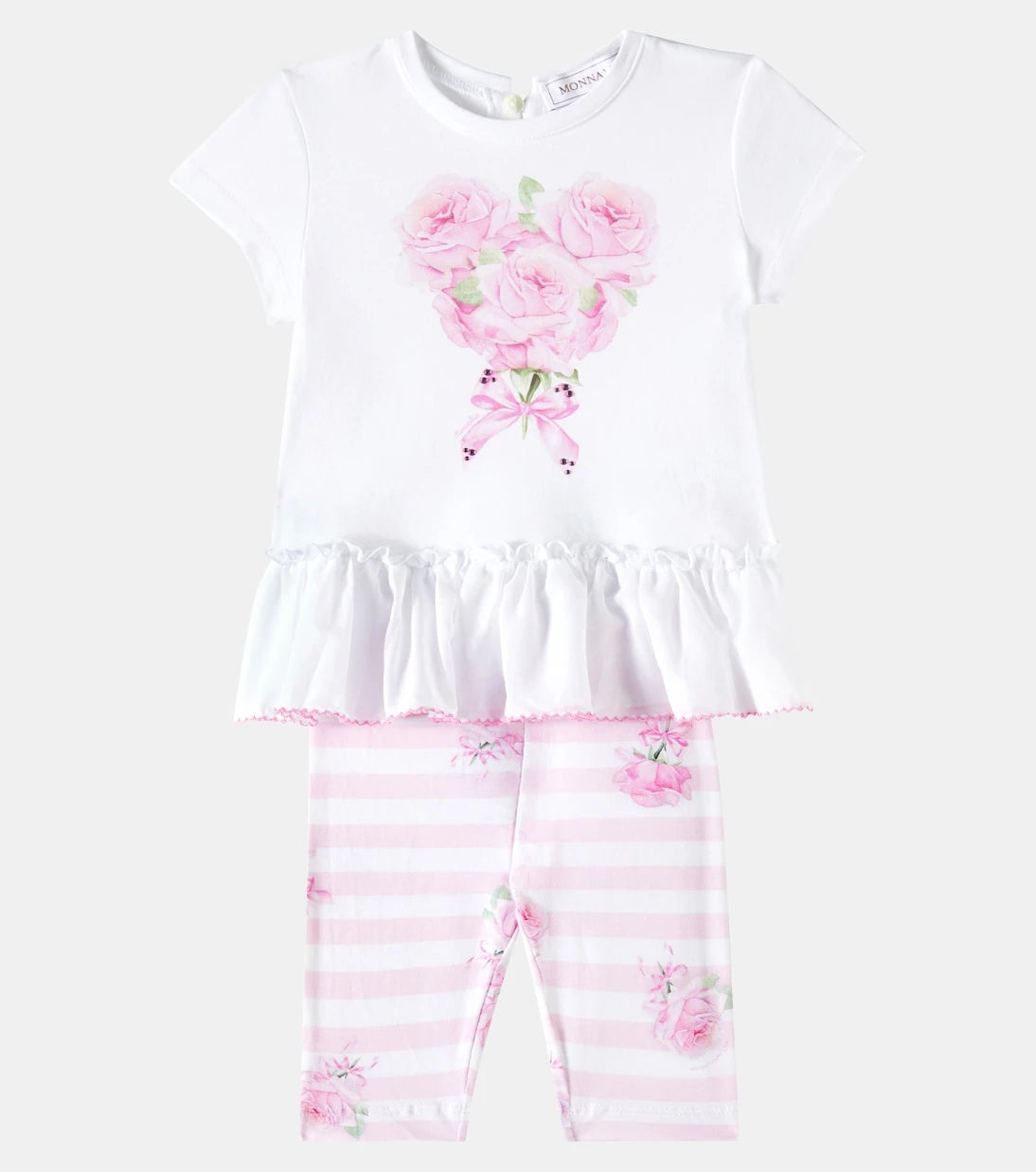 Monnalisa - Baby floral striped cotton-blend top and leggings set