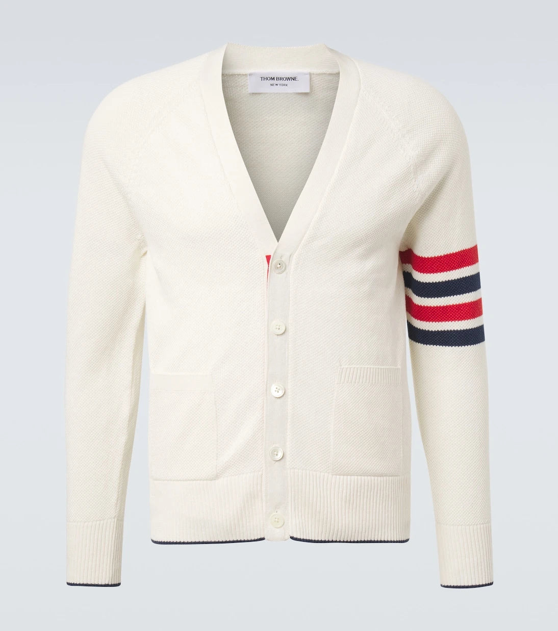 Thom Browne - 4-Bar linen and cotton cardigan