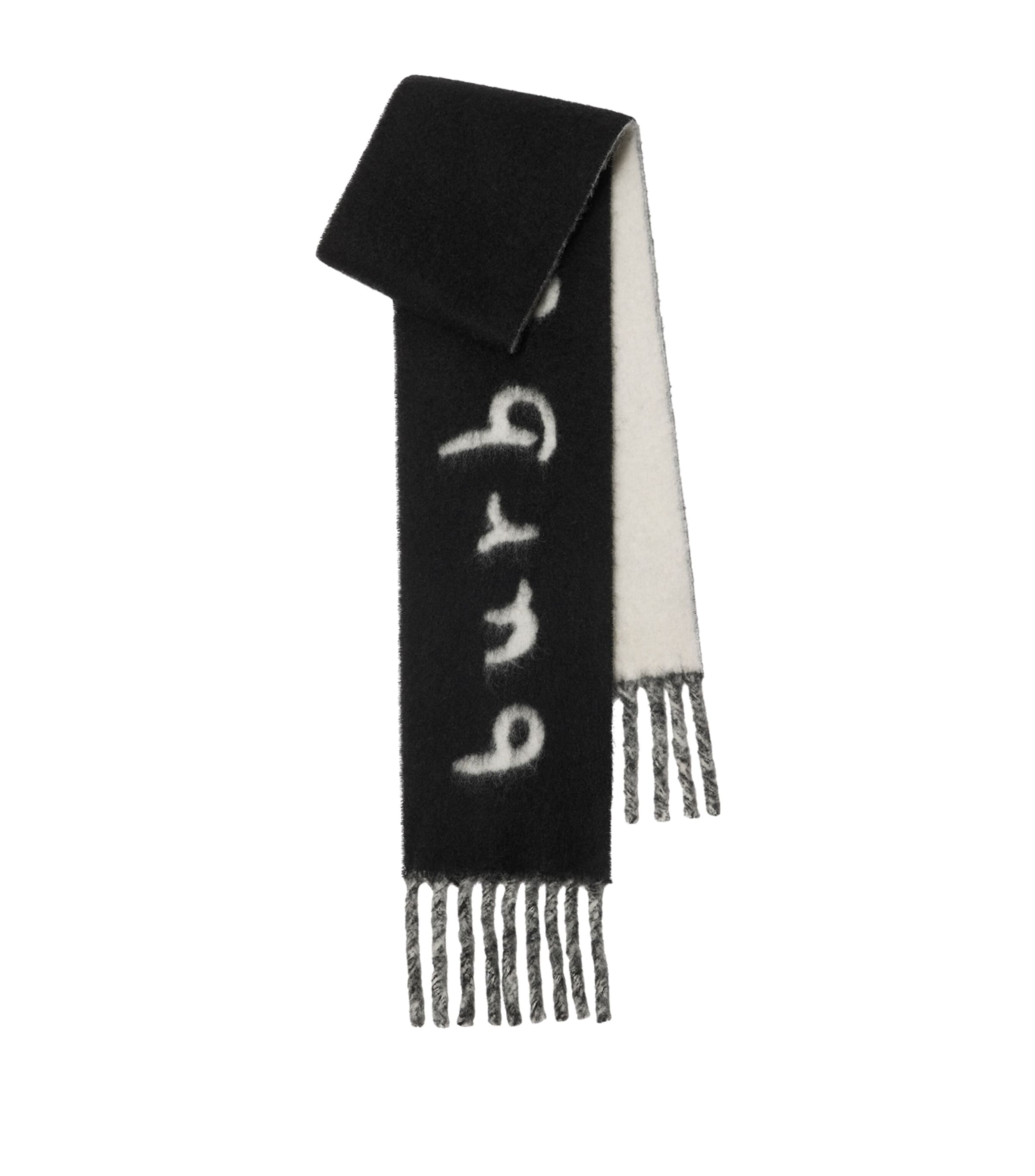 Black Alpaca-Blend Reversible Logo Scarf