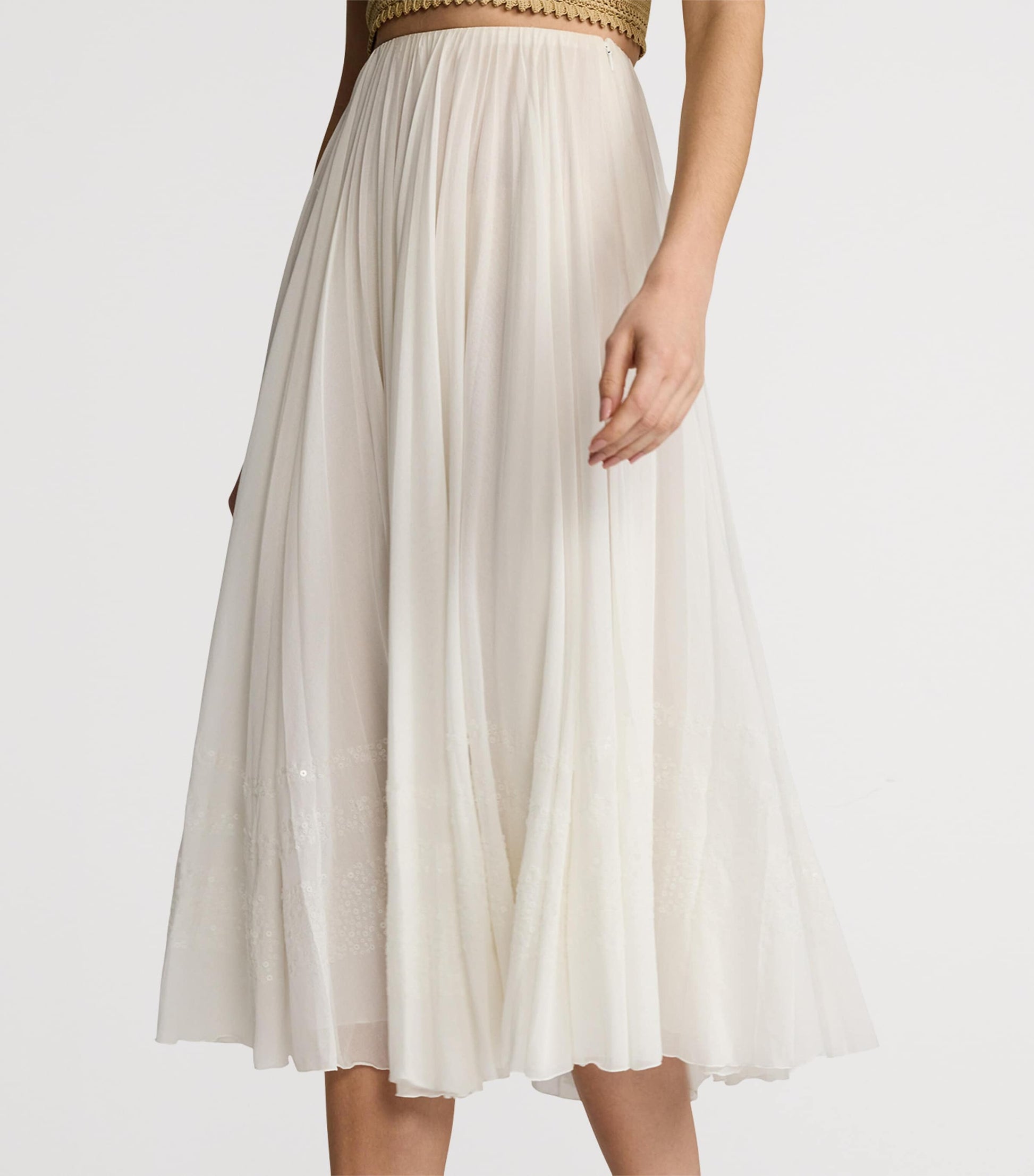 Cotton-Blend Trivelas Embellished Skirt