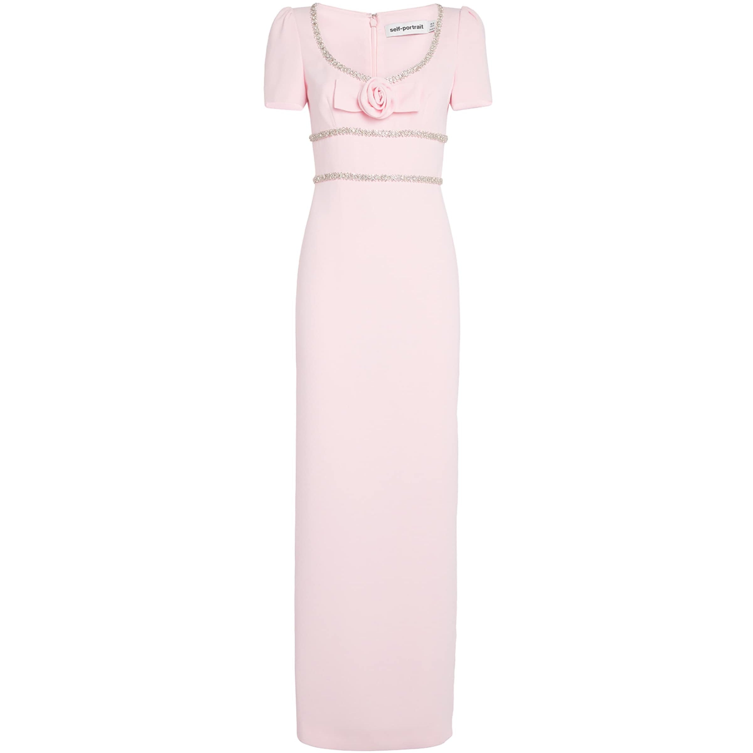 Self-Portrait Pink Crystal-Embellished Rose Maxi Dress