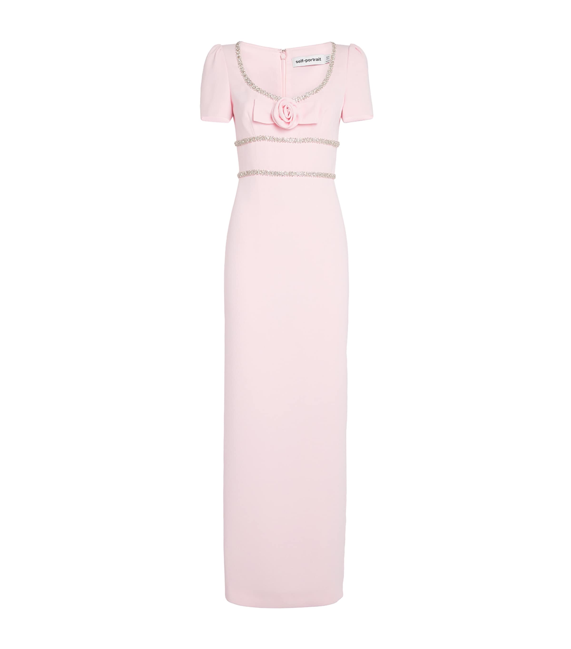 Self-Portrait Pink Crystal-Embellished Rose Maxi Dress