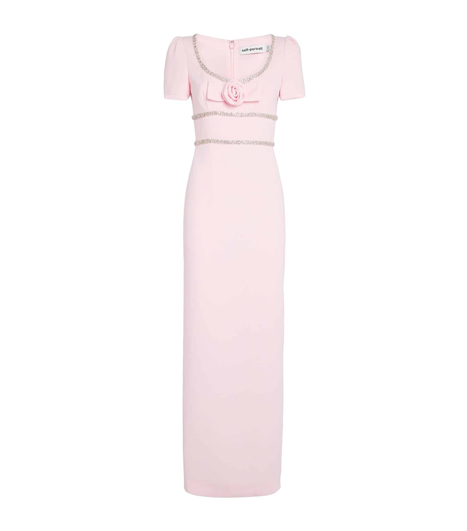 Self-Portrait Pink Crystal-Embellished Rose Maxi Dress