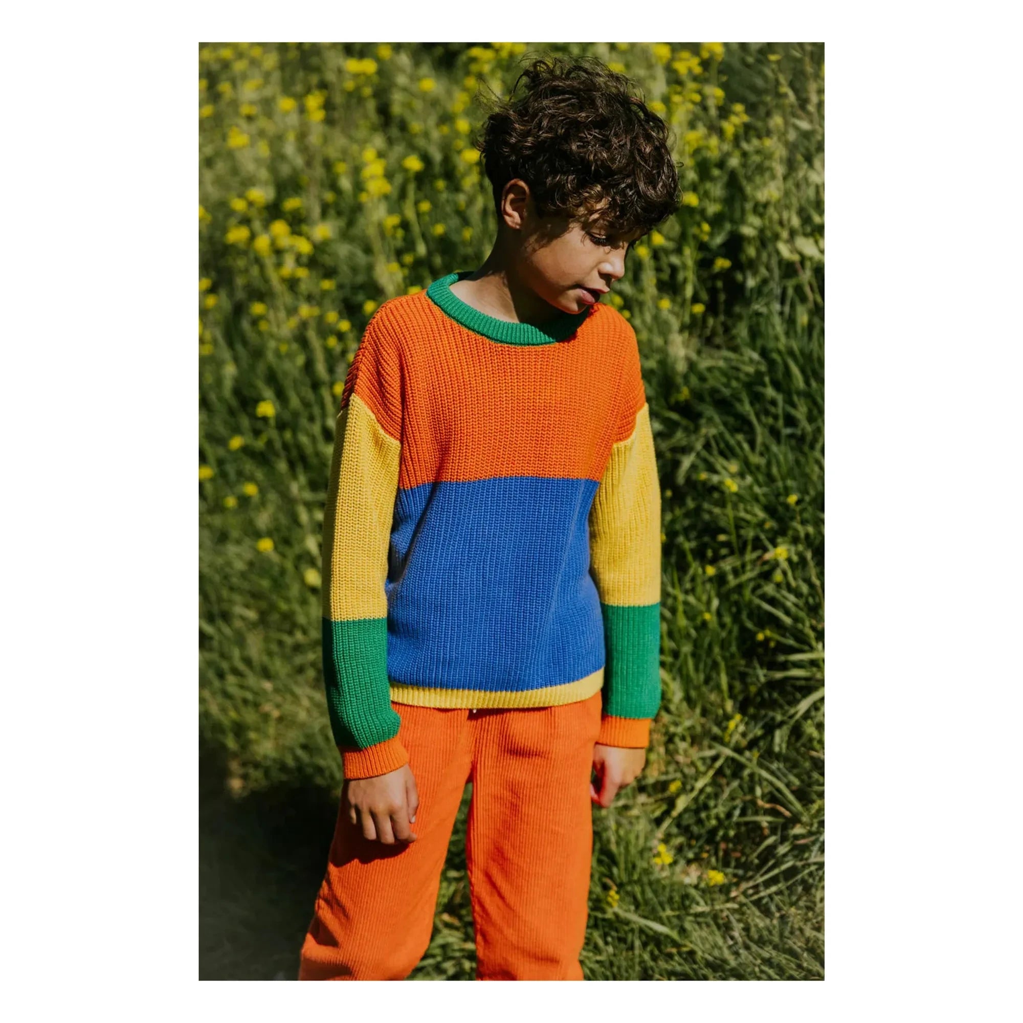 Yuki - Color Block Organic Cotton Sweater | Orange