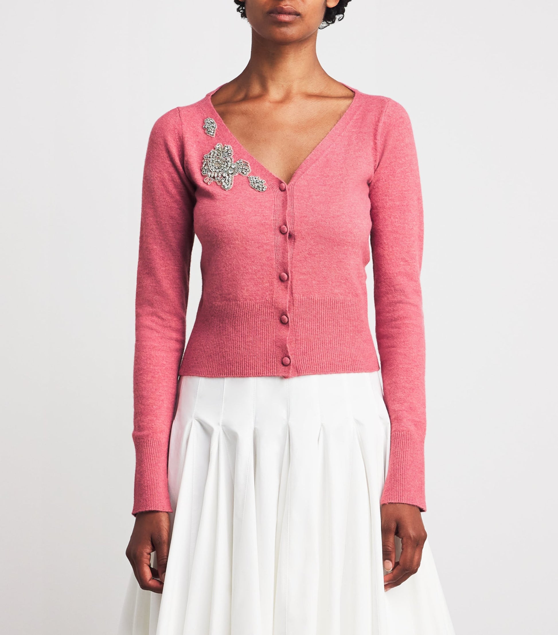 Pink Embellished Cropped Cardigan