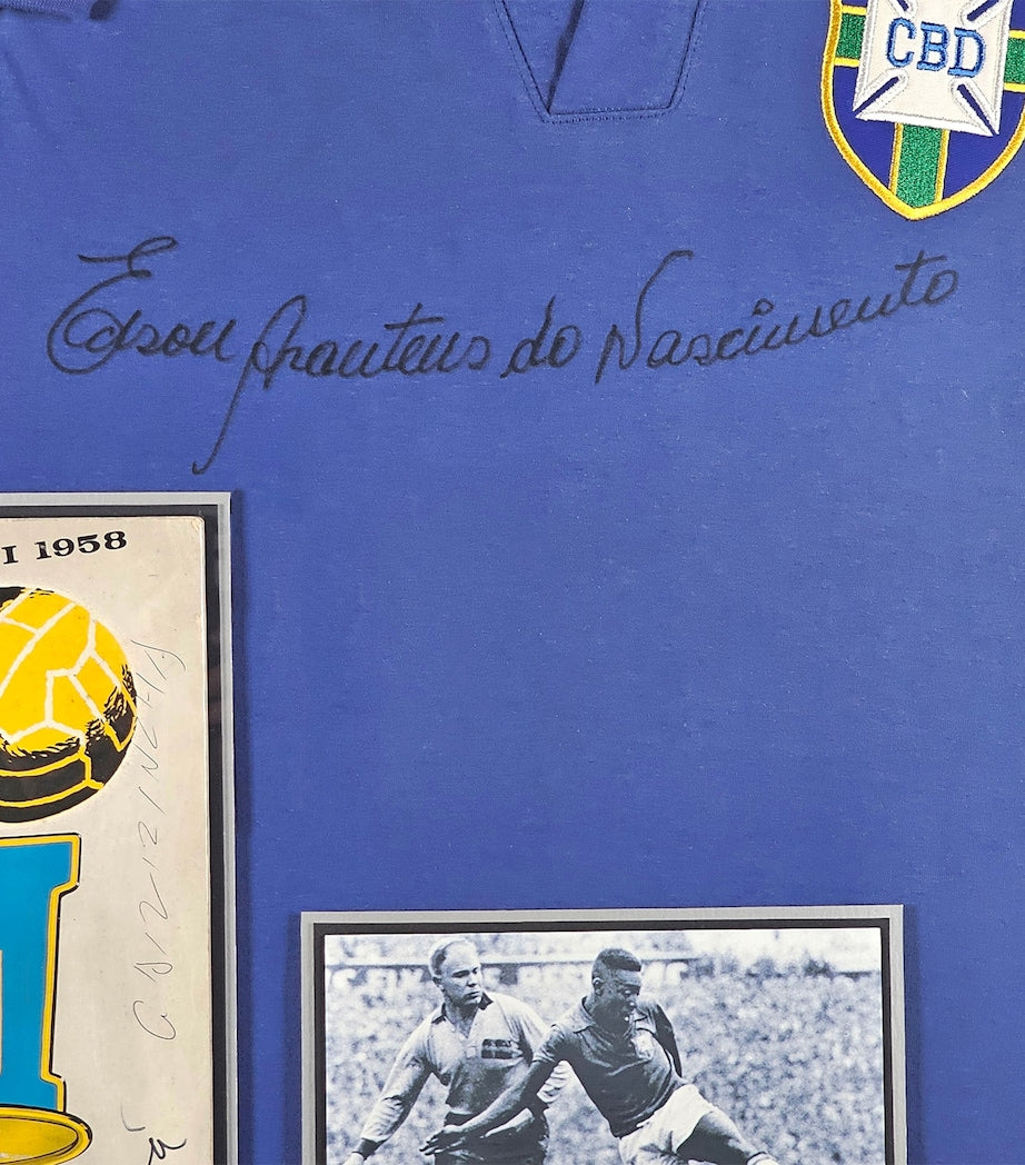 Brazil 1958 World Cup Pelé and Squad Signed Jersey Framed Display