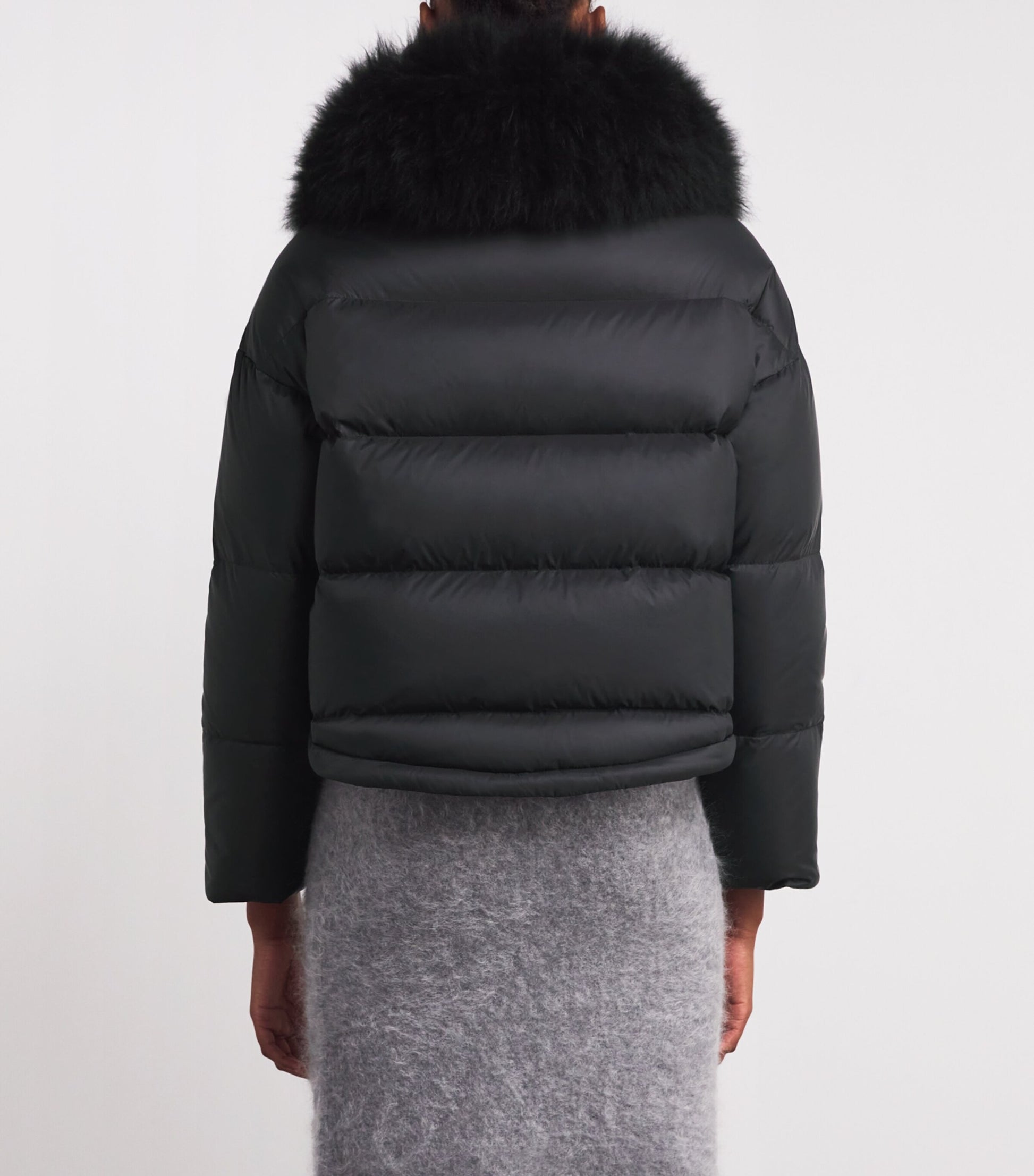 Yves Salomon Black Waterproof Fur-Trim Down Jacket