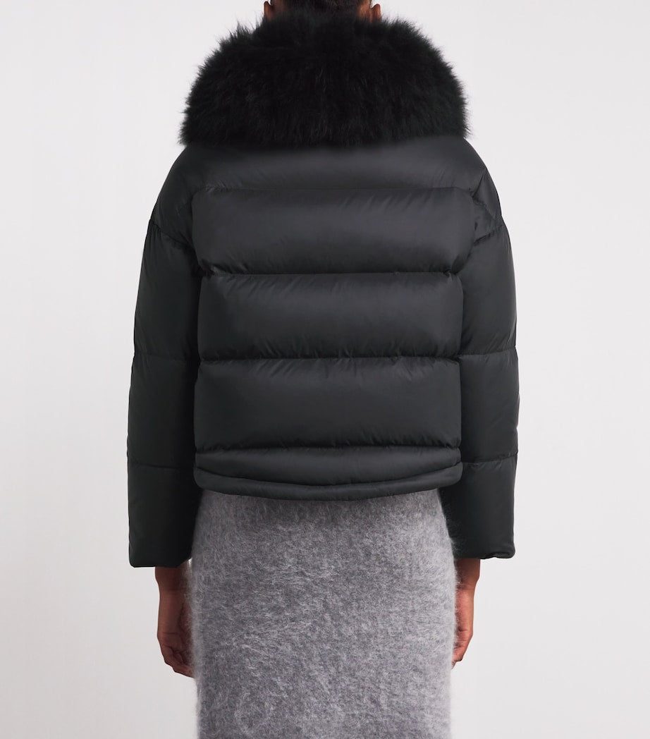 Yves Salomon Black Waterproof Fur-Trim Down Jacket