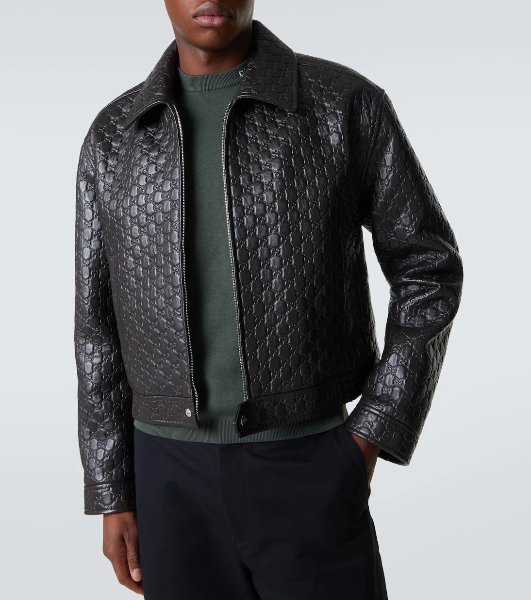 Gucci - GG debossed leather blouson jacket