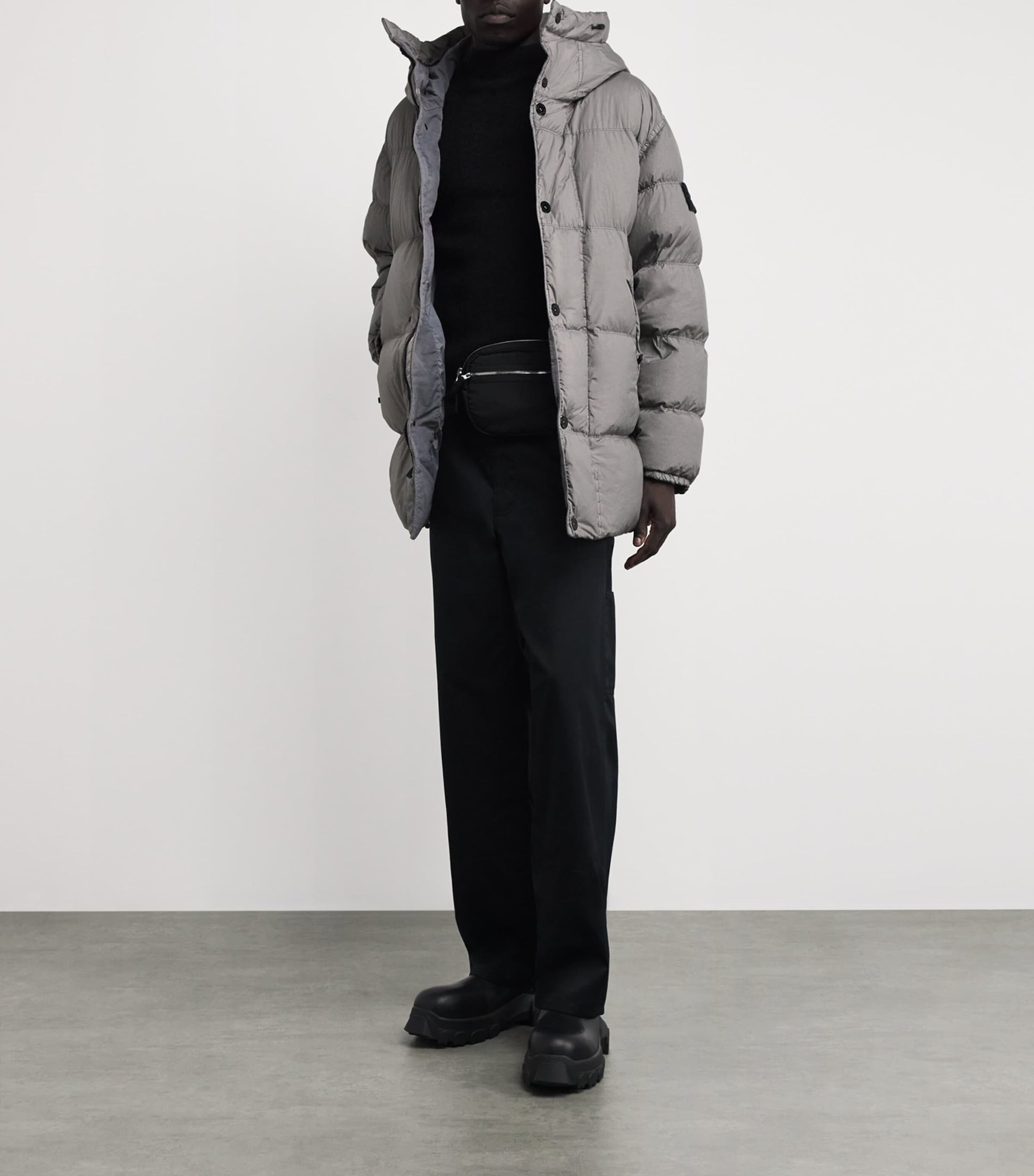 Grey Nylon Crinkle Reps Down Parka