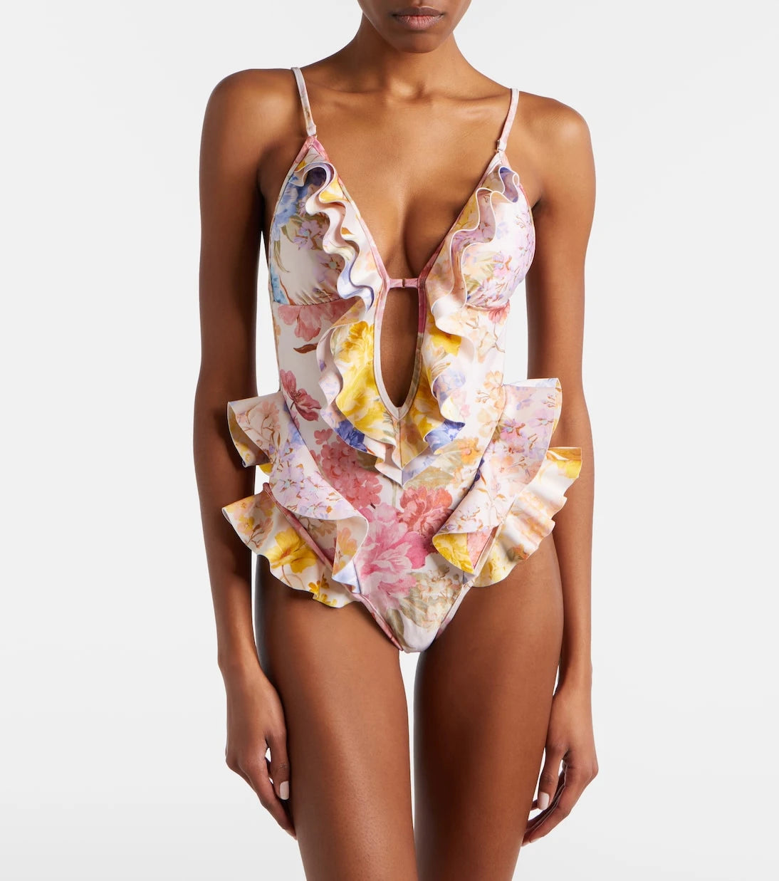Zimmermann - Como floral ruffled swimsuit