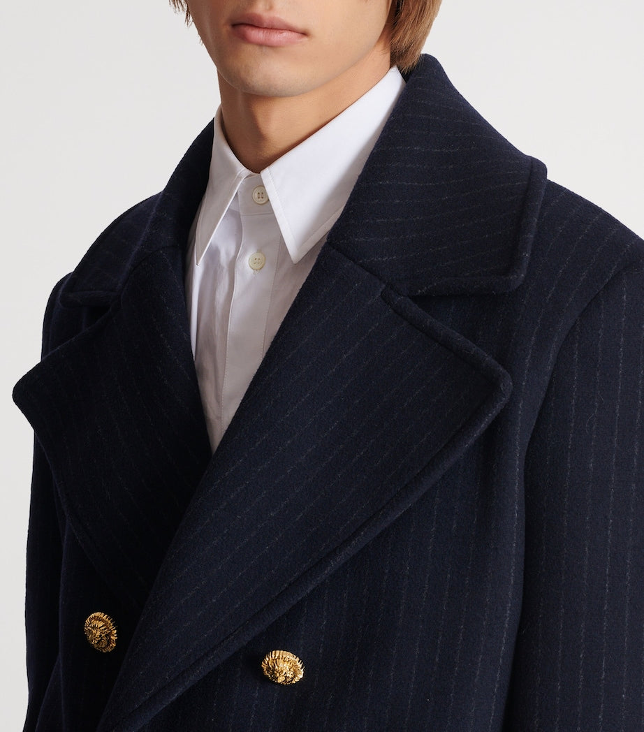 Balmain Merino Wool-Blend Stripe Pea Coat