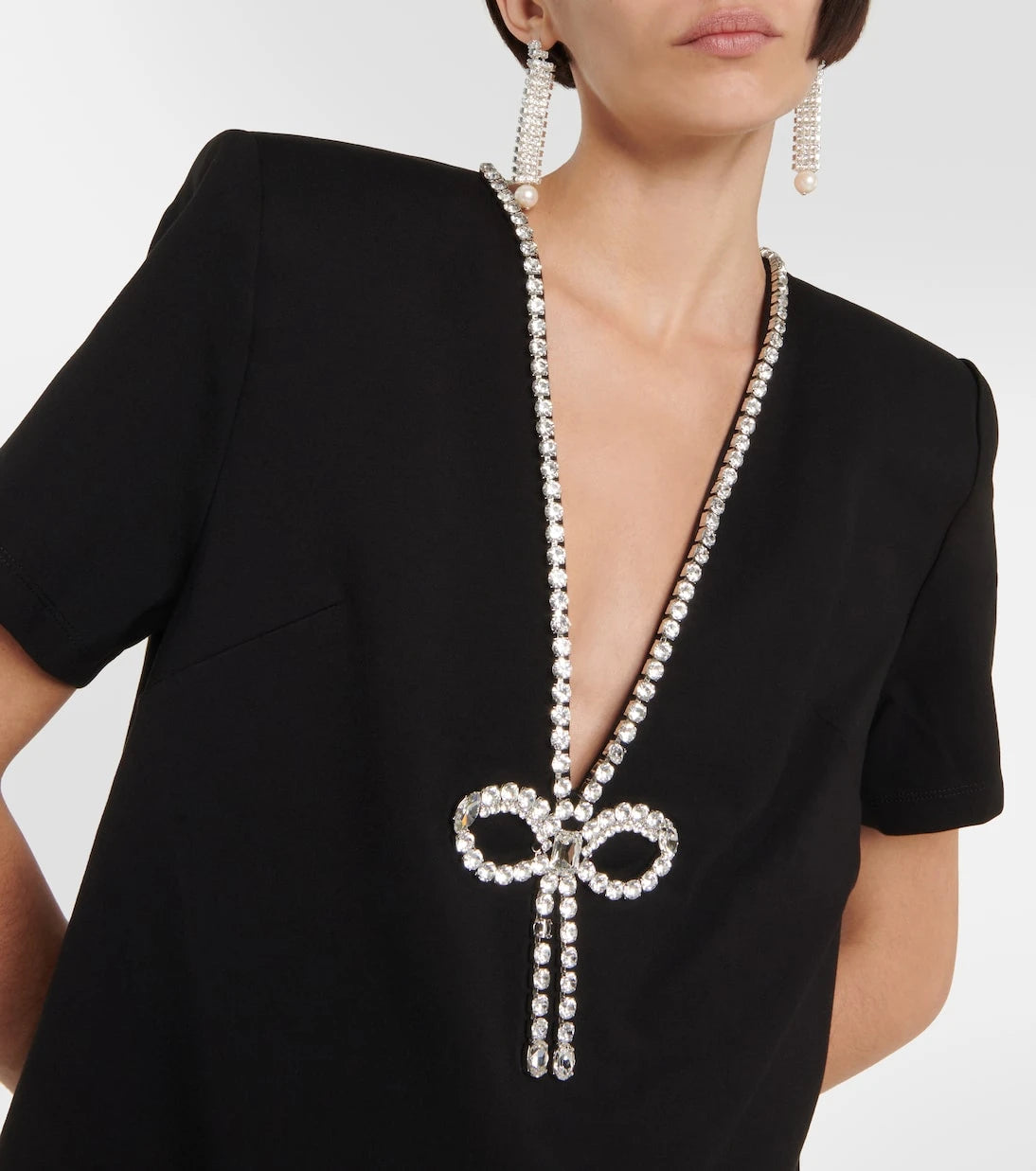 Area - Crystal bow jersey t-shirt dress