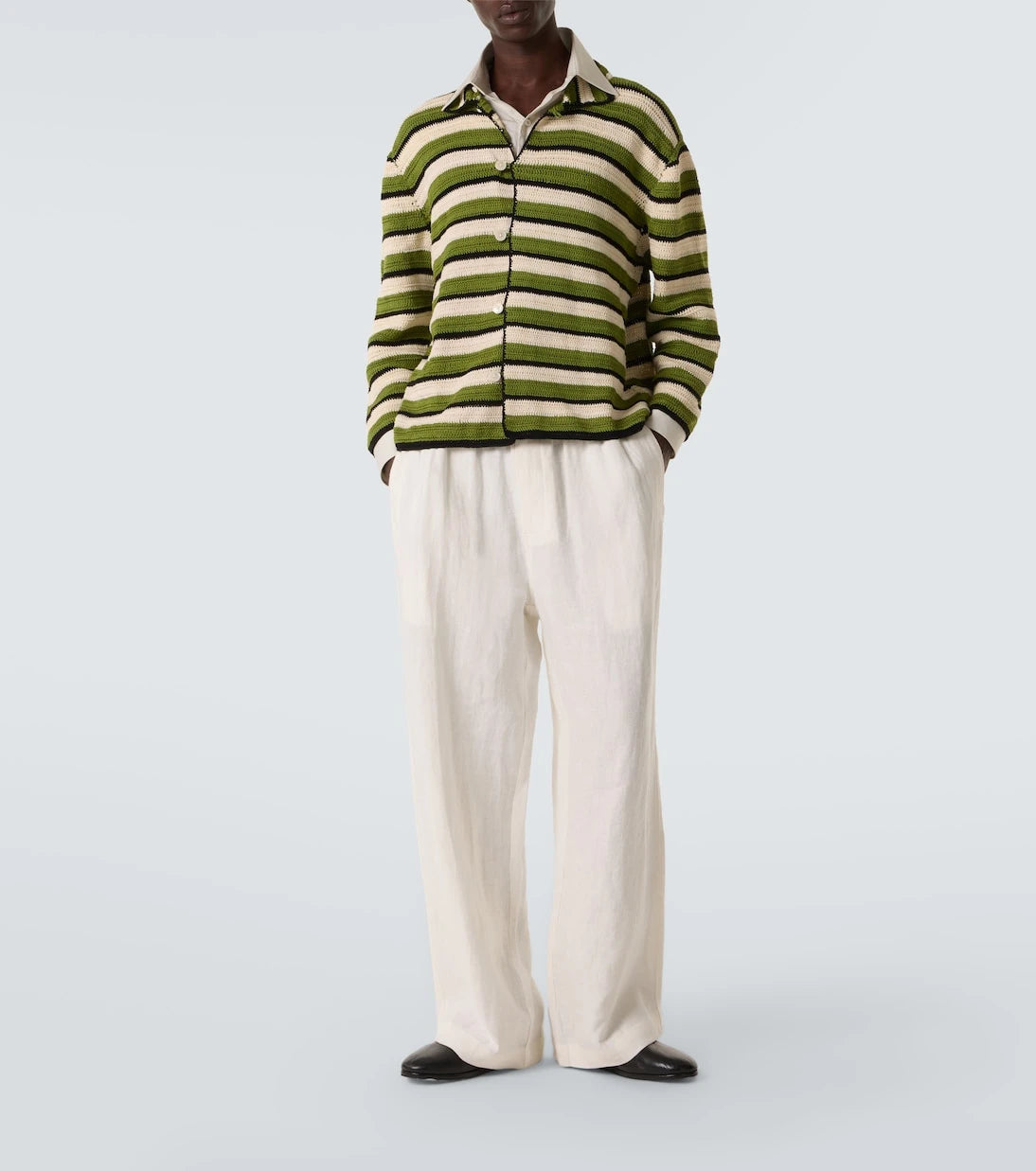 Bode - Weedy striped crochet cotton shirt