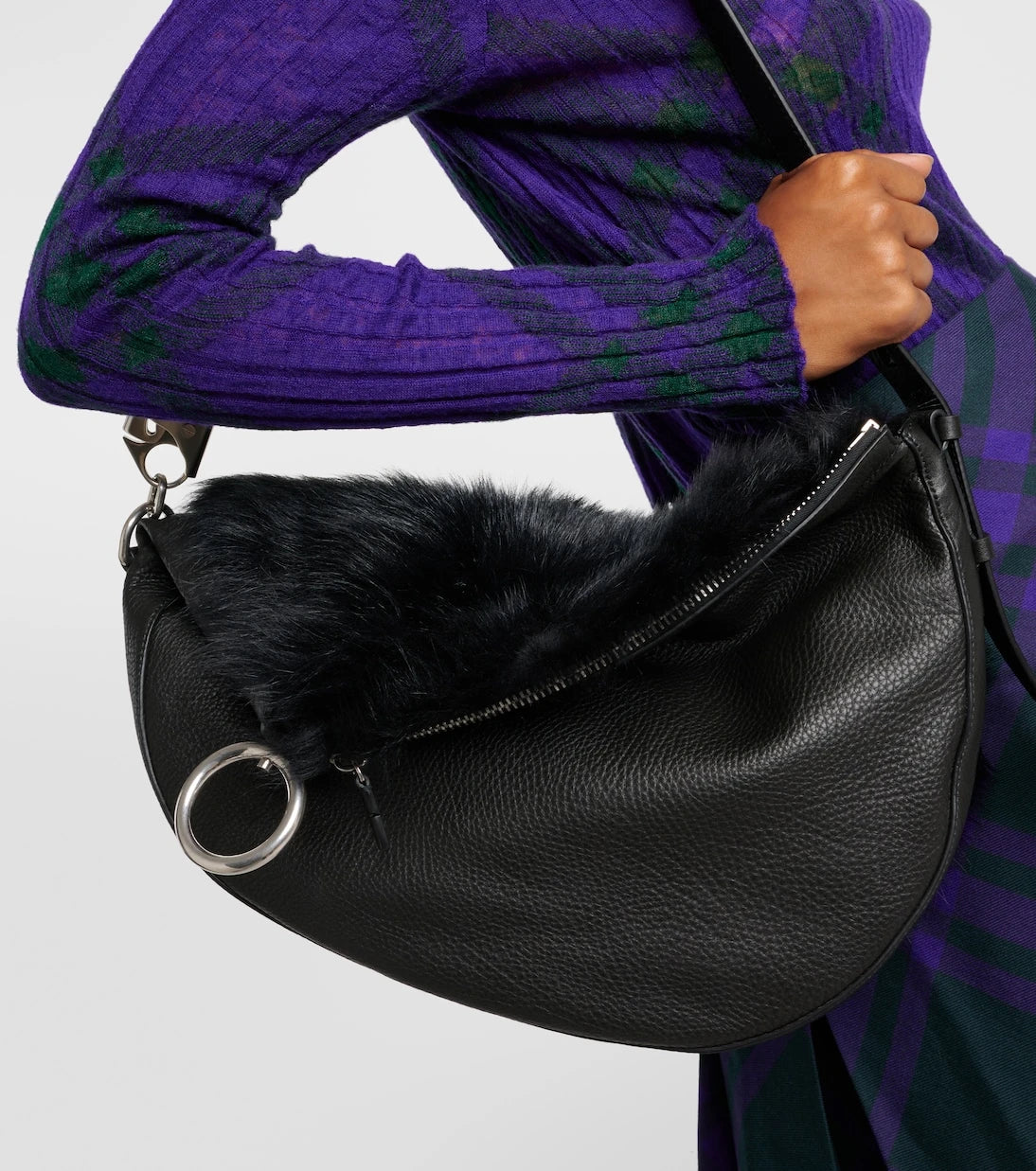 Burberry - Knight Medium leather and shearling shoulder bag