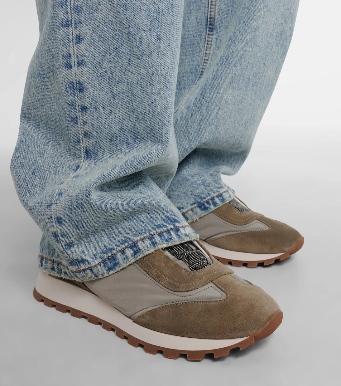 Brunello Cucinelli - Monili suede-trimmed sneakers