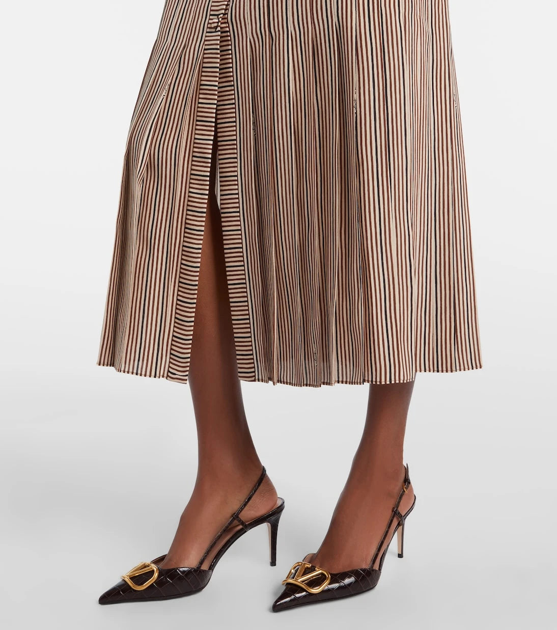 Valentino - Striped tie-neck silk midi dress