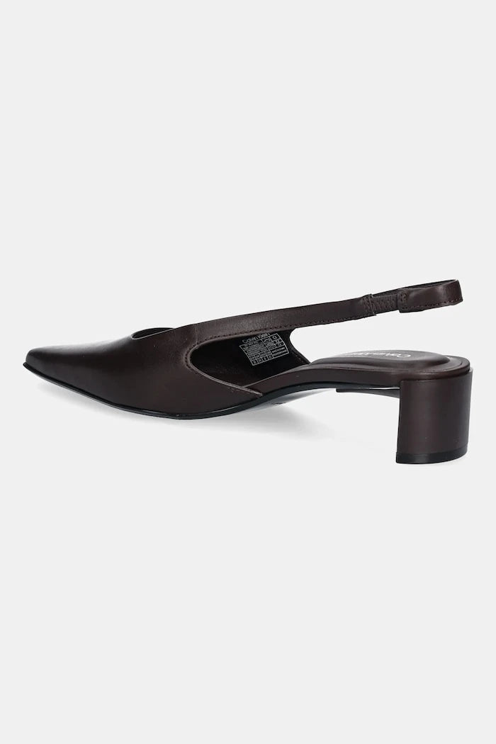Кожени обувки с дебел ток Calvin Klein SET BACK HEEL PUMP SLINGBACK LTH