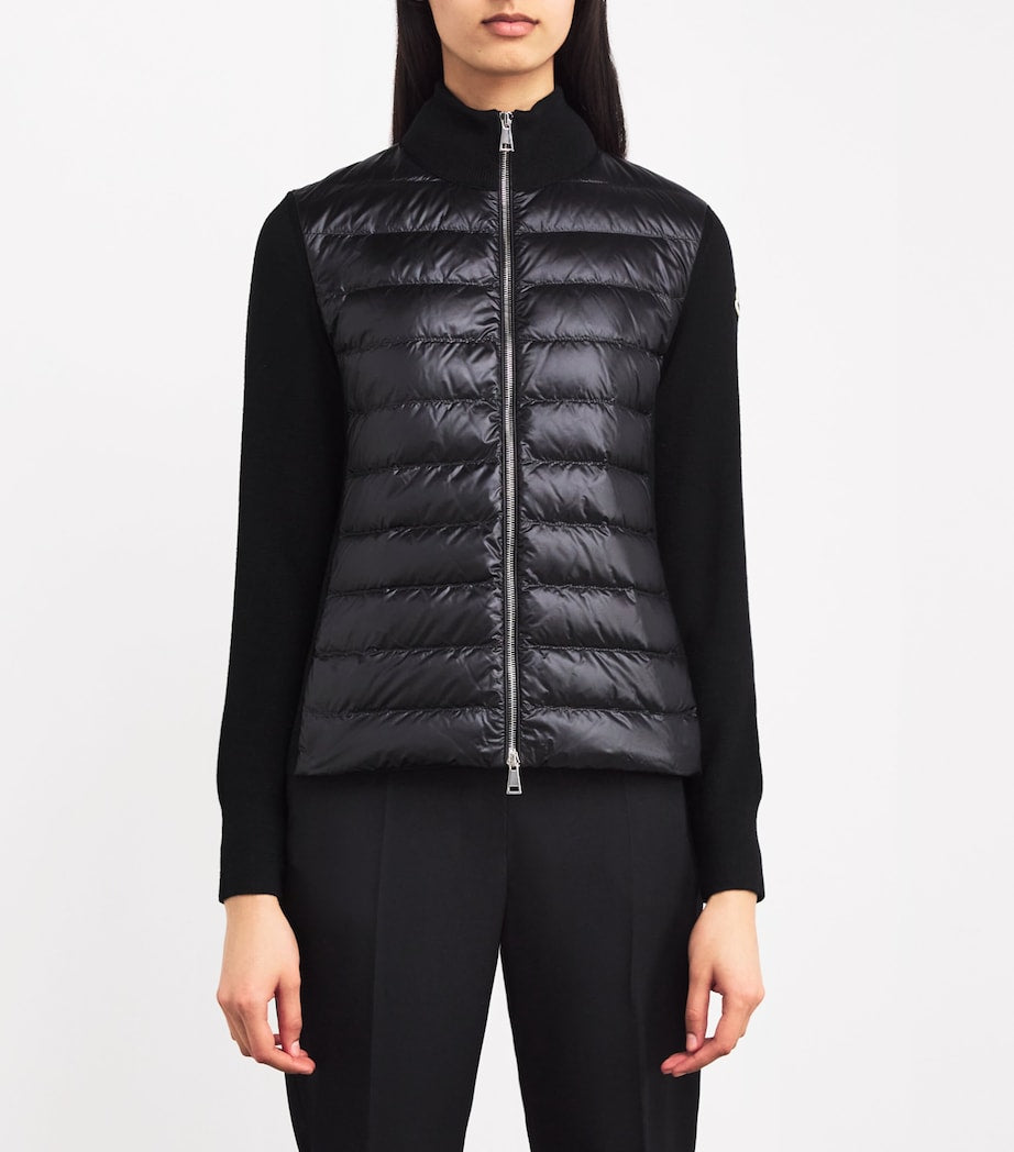 Moncler Black Knitted-Sleeve Quilted Cardigan