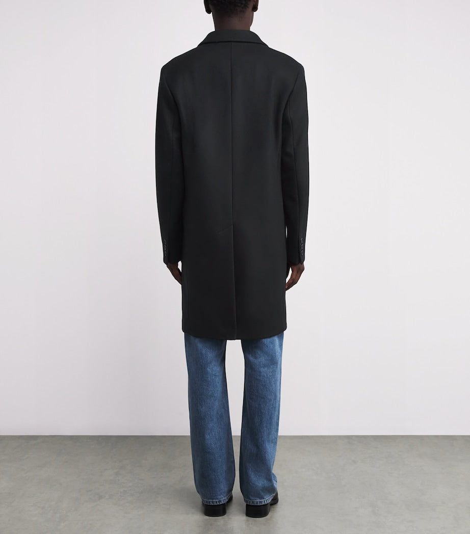 Sandro Paris Black Wool-Blend Overcoat